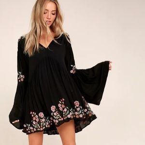 Free People Te Amo Embroidered Mini Dress in Black